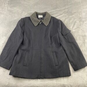 Vintage MDP MARIO DE PINTO Black Wool Blend Jacket Faux Fur Collar Zip Front USA